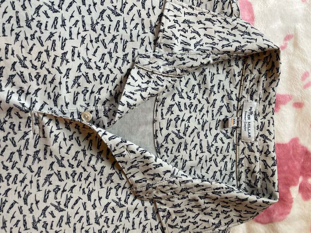 Peter Millar Summer Comfort Airplane Print Performance Polo Shirt XXL